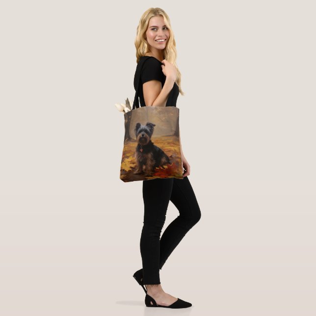 Yorkipoo in Autumn Leaves Fall Inspire Tote Bag (On Model)