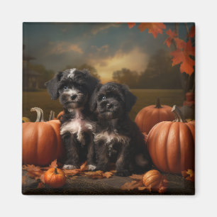 Yorkipoo Puppy Autumn Delight Pumpkin Magnet