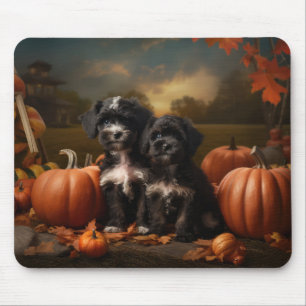 Yorkipoo Puppy Autumn Delight Pumpkin Mouse Pad