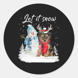 Yorkipoo Santa Dog Christmas Snowman Xmas Pajama 1 Classic Round Sticker