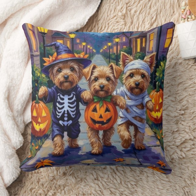 Yorkipoo Trick-or-Treating in Halloween Costumes Cushion (Blanket)