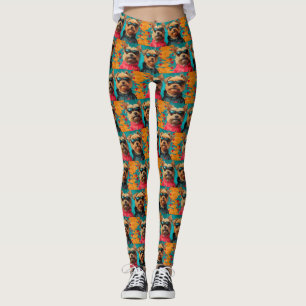 Yorkipoo with Heart Roses Valentine's Day Leggings