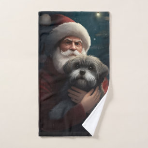 Yorkipoo With Santa Claus Festive Christmas Bath Towel Set