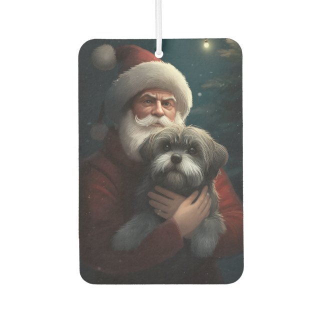 Yorkipoo With Santa Claus Festive Christmas Car Air Freshener (Front)