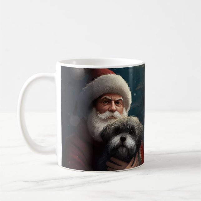 Yorkipoo With Santa Claus Festive Christmas Coffee Mug (Left)