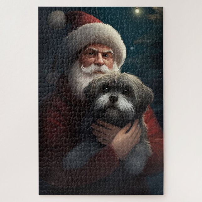 Yorkipoo With Santa Claus Festive Christmas Jigsaw Puzzle (Vertical)