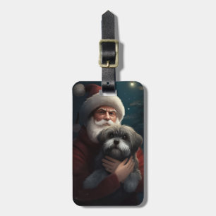 Yorkipoo With Santa Claus Festive Christmas Luggage Tag