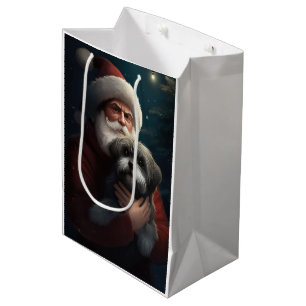 Yorkipoo With Santa Claus Festive Christmas Medium Gift Bag