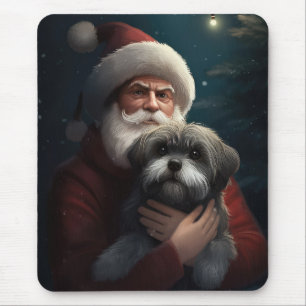 Yorkipoo With Santa Claus Festive Christmas Mouse Pad