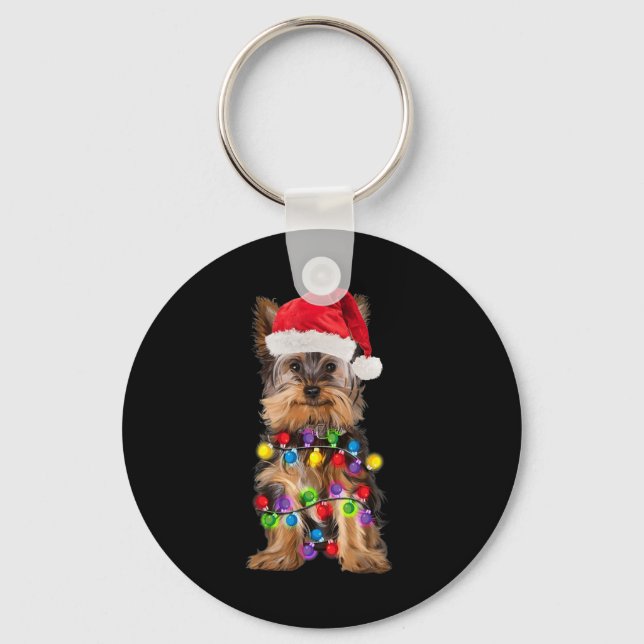 Yorkshire Christmas Yorkie Dog Santa Hat Christmas Key Ring (Front)