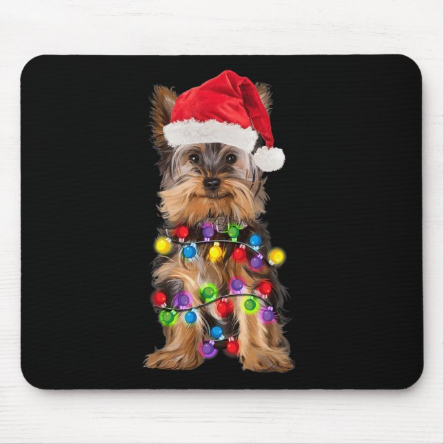 Yorkshire Christmas Yorkie Dog Santa Hat Christmas Mouse Pad (Front)