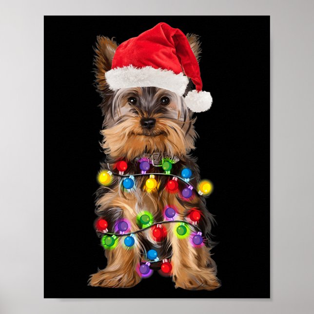Yorkshire Christmas Yorkie Dog Santa Hat Christmas Poster (Front)
