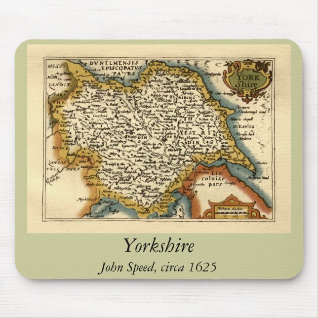 Yorkshire County England Old Antiquarian Atlas Map Mouse Pad (Front)