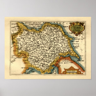 Yorkshire County England Old Antiquarian Atlas Map Poster