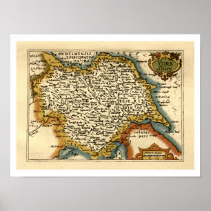 Yorkshire County England Old Antiquarian Atlas Map Poster