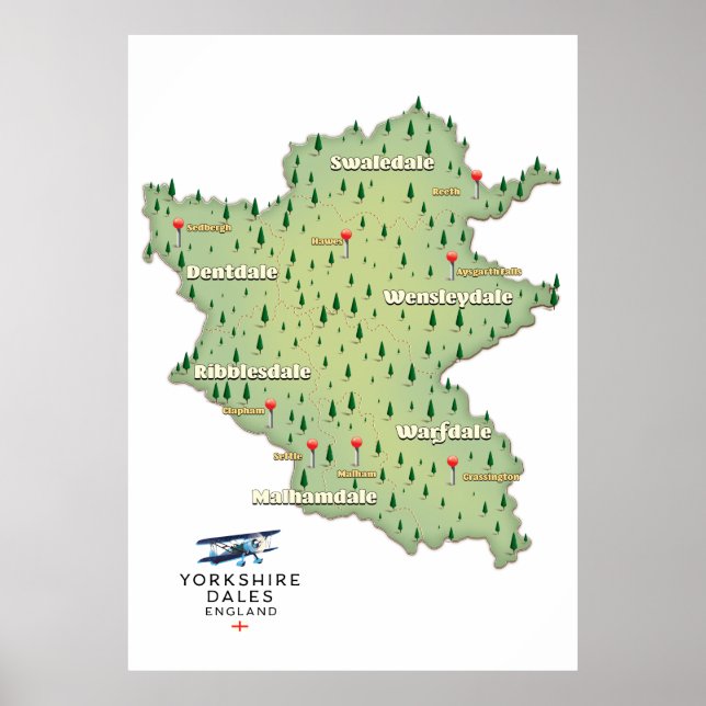 Yorkshire Dales England map Poster (Front)