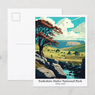 Yorkshire Dales National Park Travel Illustration Postcard
