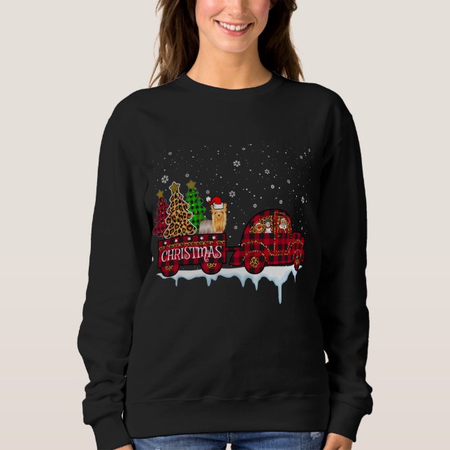 Yorkshire Dog Christmas Red Plaid Truck Santa Xmas Sweatshirt (Front)