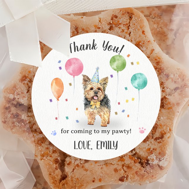 Yorkshire Lets Dog Birthday Thank You Classic Round Sticker (Creator Uploaded)