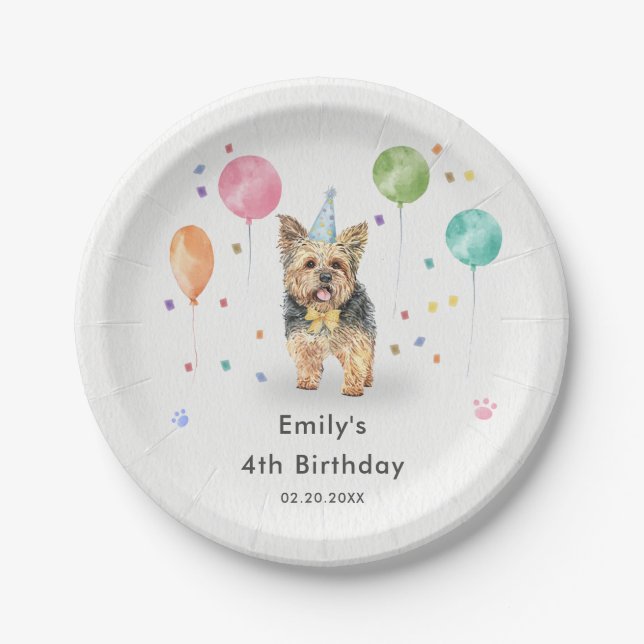 Yorkshire Lets Puppy Dog Kids Birthday Party Paper Plate (Front)