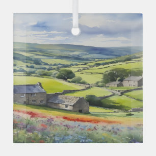 "Yorkshire Meadowsong" Landscape Yorkshire Dales Glass Tree Decoration