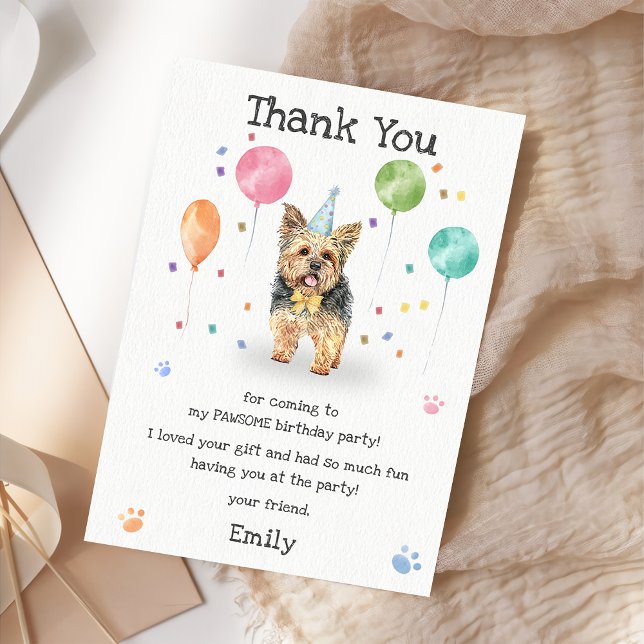 Yorkshire Puppy Dog Birthday Party Thank You Card (Creator Uploaded)