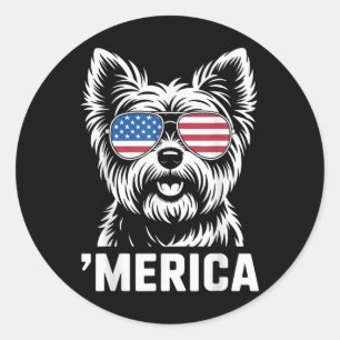 Yorkshire Terrier 4th Of July ‘merica Patriotic  Classic Round Sticker