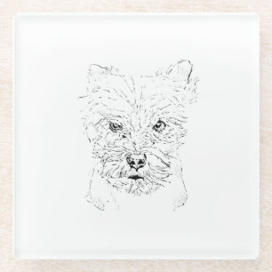 Yorkshire Terrier Art,Minimalist Line Drawing Glass Coaster