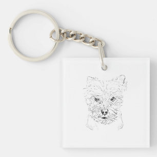 Yorkshire Terrier Art,Minimalist Line Drawing Key Ring