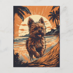 Yorkshire-terrier at the beach postcard