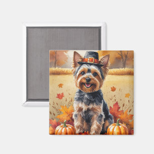 Yorkshire Terrier Autumn Leaves Thanksgiving Art Magnet