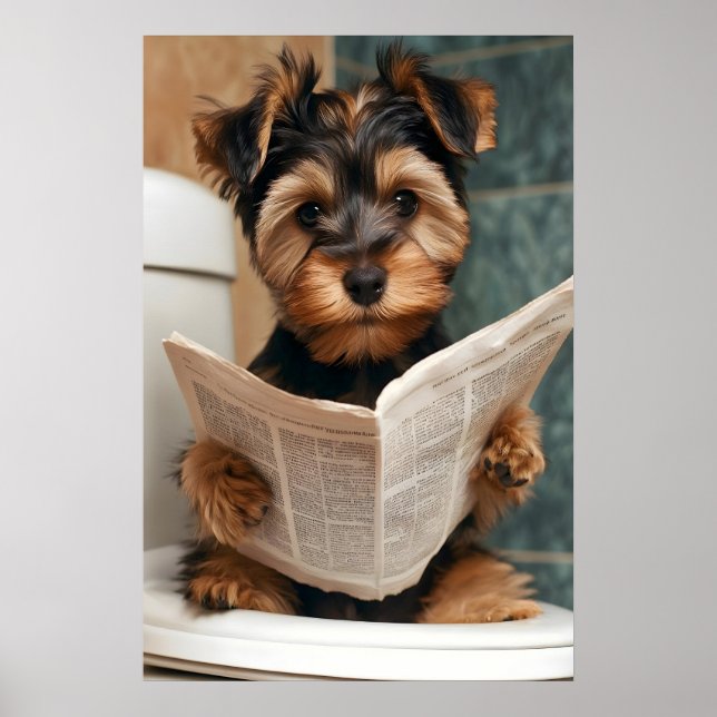 Yorkshire Terrier Bathroom Print, Funny Dog Art Poster (Front)