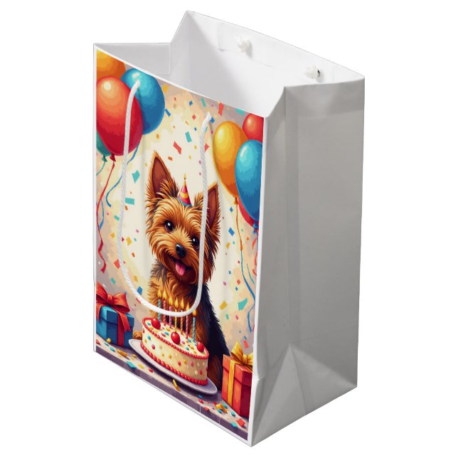 Yorkshire Terrier Birthday Celebration Medium Gift Bag (Front Angled)
