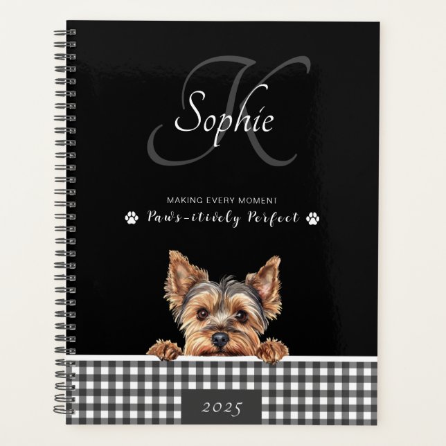 Yorkshire Terrier Black White Plaid Custom  Planner (Front)