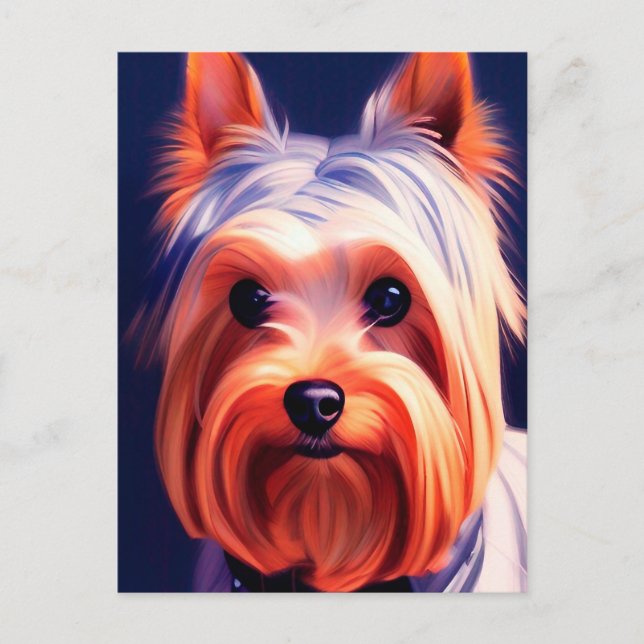Yorkshire Terrier Blue Portrait 003 Postcard (Front)