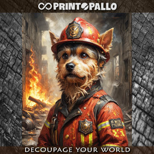 Yorkshire Terrier breed dog acting as Firefighter  Tissue Paper