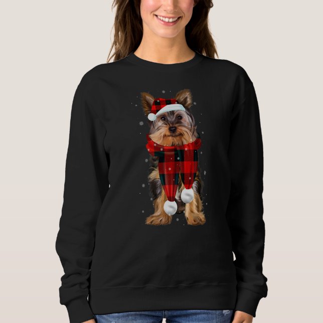 Yorkshire Terrier Buffalo Plaid Yorkie Dog  Christ Sweatshirt (Front)