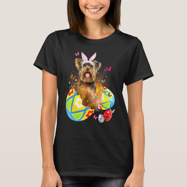Yorkshire Terrier Bunny Ear Eggs Hunt Easter Costu T-Shirt (Front)