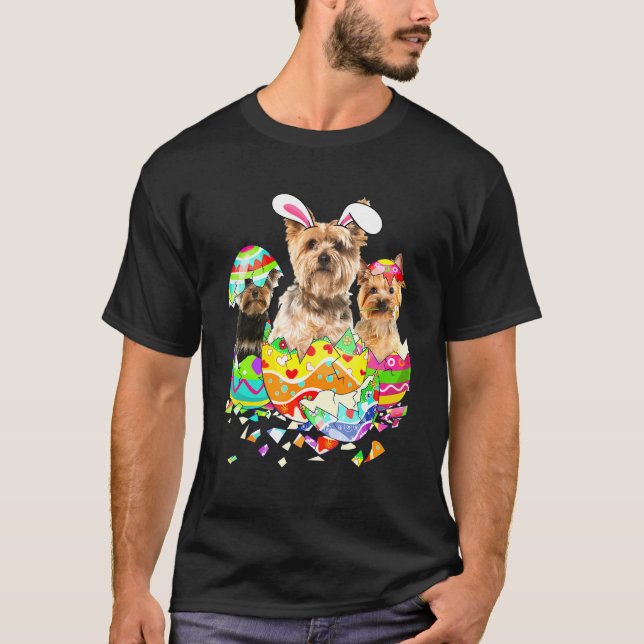 Yorkshire Terrier Bunny Happy Easter Dog T-Shirt (Front)