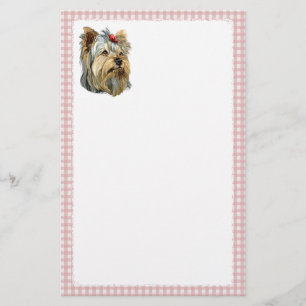 Yorkshire Terrier Bust Red Bow Stationery