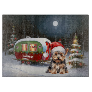 Yorkshire Terrier Caravan Christmas Adventure Cutting Board