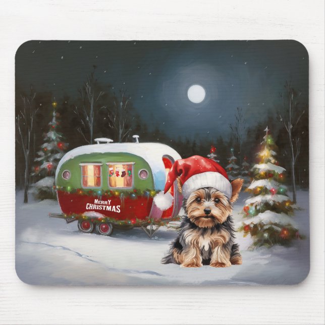 Yorkshire Terrier Caravan Christmas Adventure Mouse Pad (Front)