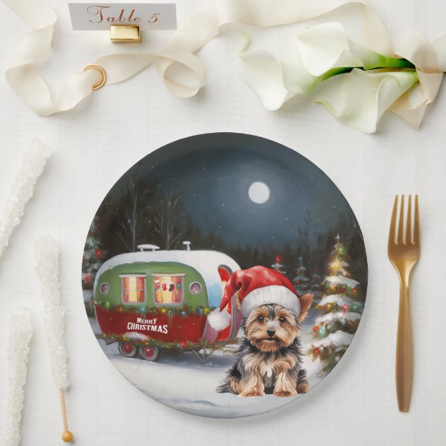 Yorkshire Terrier Caravan Christmas Adventure Paper Plate (Wedding)