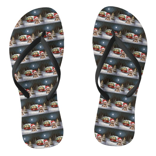 Yorkshire Terrier Caravan Christmas Adventure Thongs (Footbed)