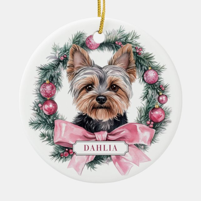 Yorkshire Terrier Ceramic Circle Ornament (Front)