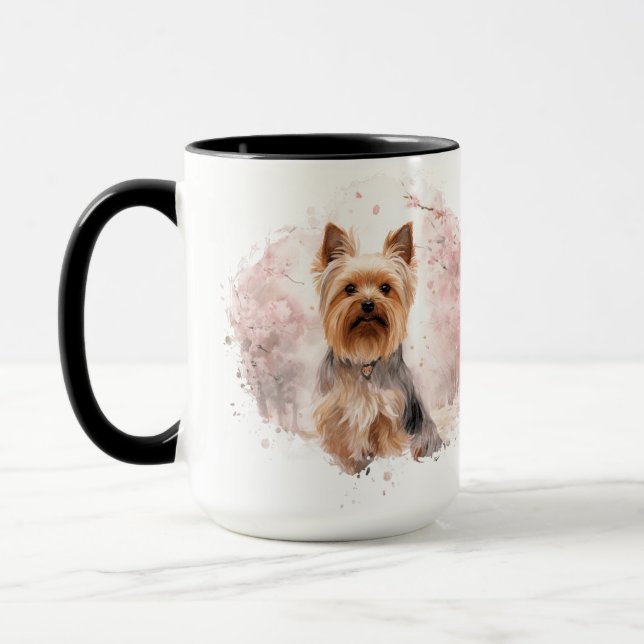 Yorkshire Terrier Cherry Blossom Watercolor Gift Mug (Left)