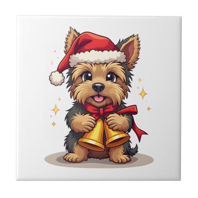 Yorkshire Terrier Christmas Bells Ceramic Tile (Front)