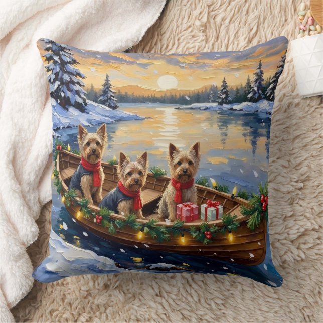 Yorkshire Terrier Christmas Boat Holiday Cushion (Blanket)
