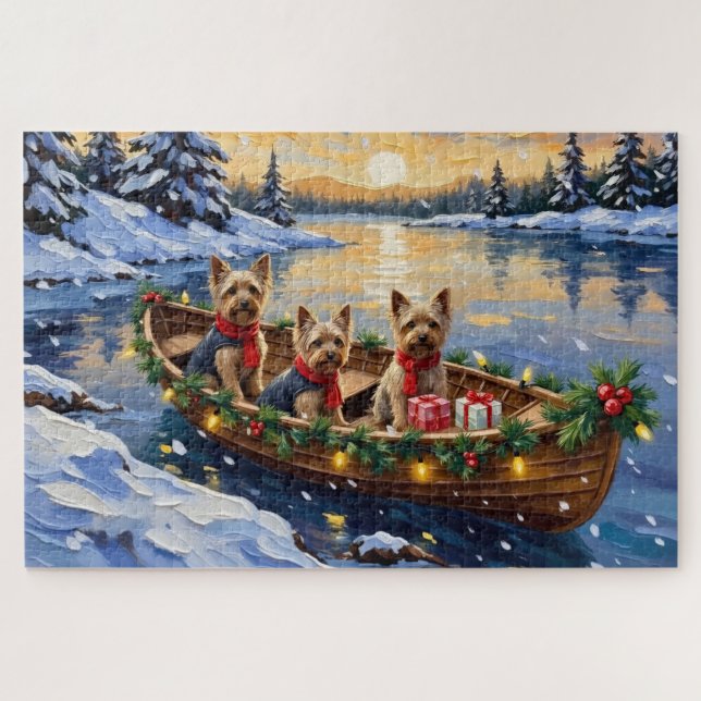 Yorkshire Terrier Christmas Boat Holiday Jigsaw Puzzle (Horizontal)