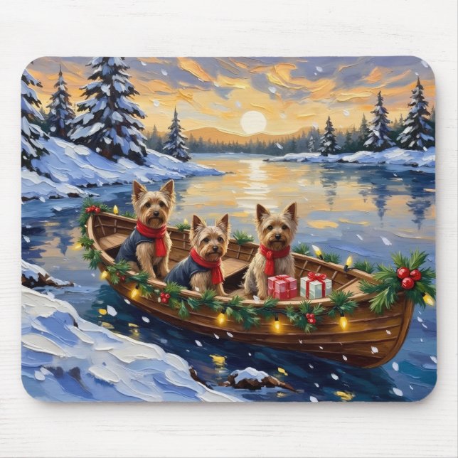 Yorkshire Terrier Christmas Boat Holiday Mouse Pad (Front)
